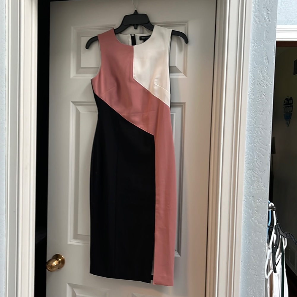 White black and pink shift dress